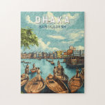 Dhaka Bangladesh Illustration Travel Art Vintage Jigsaw Puzzle<br><div class="desc">Dhaka retro vector travel design. Dhaka,  the bustling capital of Bangladesh,  is a city of contrasts,  blending rich Mughal history,  vibrant street life,  and modern development.</div>