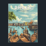 Dhaka Bangladesh Illustration Travel Art Vintage Postcard<br><div class="desc">Dhaka retro vector travel design. Dhaka,  the bustling capital of Bangladesh,  is a city of contrasts,  blending rich Mughal history,  vibrant street life,  and modern development.</div>