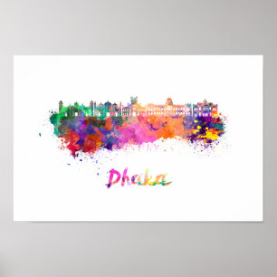 Dhaka skyline in watercolor poster