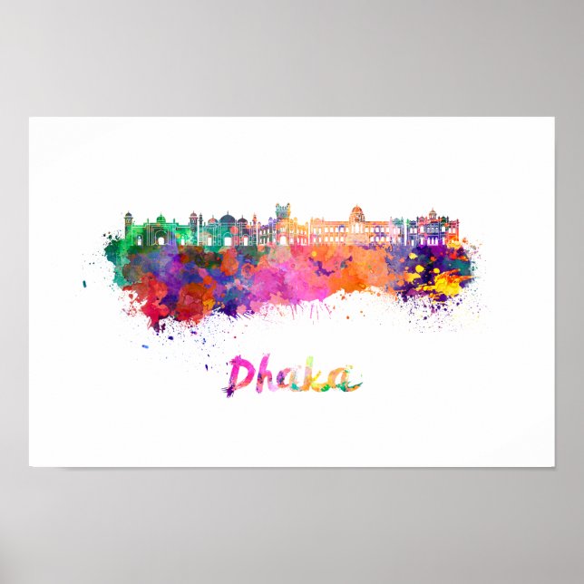 Dhaka skyline in watercolor poster (Front)