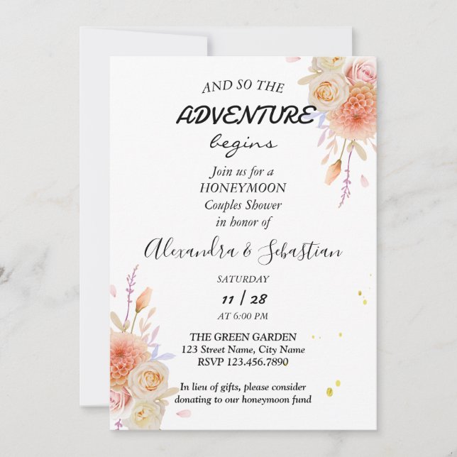 Dhalia & Roses Honeymoon Shower Invitation (Front)
