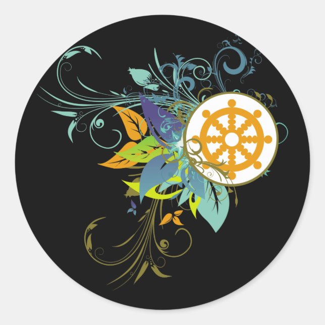 Dharma Wheel Floral Classic Round Sticker (Front)