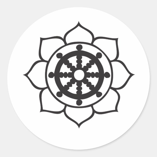 Dharma Wheel Lotus Classic Round Sticker (Front)