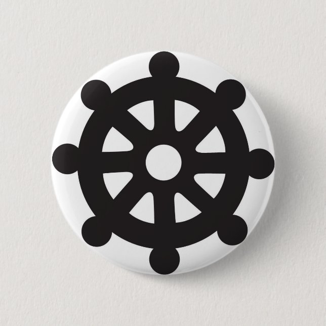 Dharmacakra, Dharmachakra, "Wheel of Dharma" 6 Cm Round Badge (Front)