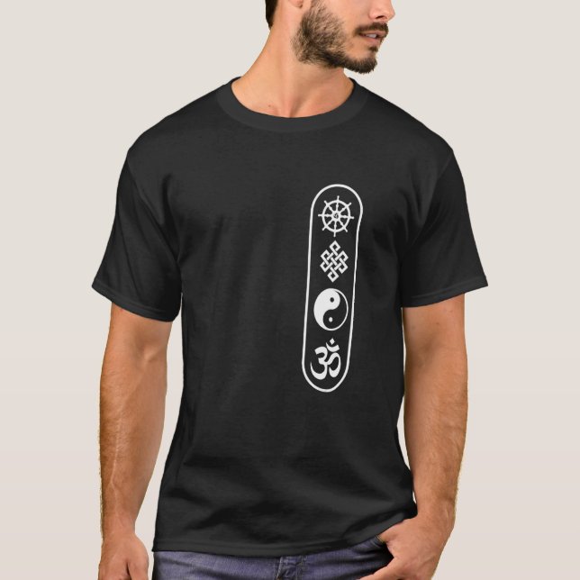 Dharmachakra Wheel   Om Sign   Yin Yang   Endless  T-Shirt (Front)