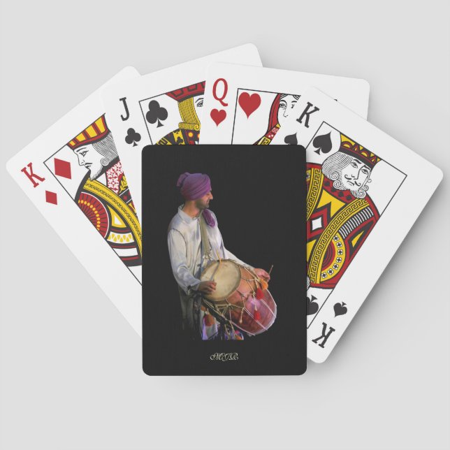 Dhol Drummer and Drum - Monogram Playing Cards (Back)