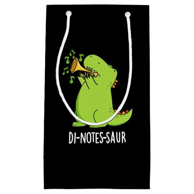 Di-notes-saur Funny Dinosaur Pun Dark BG Small Gift Bag (Front)