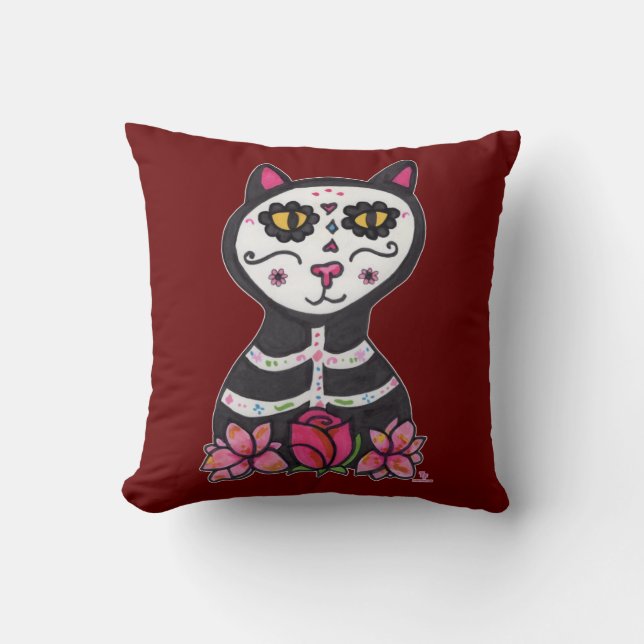 Dia de Las Muertos Cat Halloween Cool Art Cushion (Front)