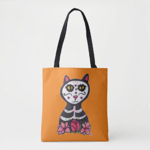 Dia de Las Muertos Cat Halloween Design Large Tote