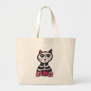Dia de Las Muertos Cat Halloween Design Large Tote Bag