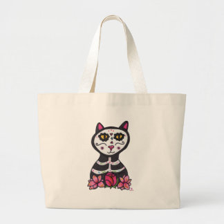 Dia de Las Muertos Cat Halloween Design Large Tote Bag