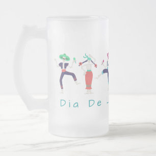 Dia De Las Muertos Dancing Skeletons Frosted Glass Beer Mug