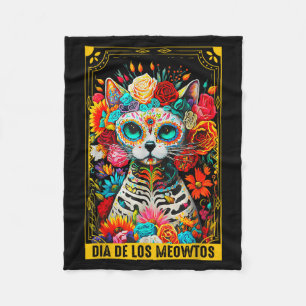 Dia De Los Meowtos Sugar Skull Cat Gift  Fleece Blanket