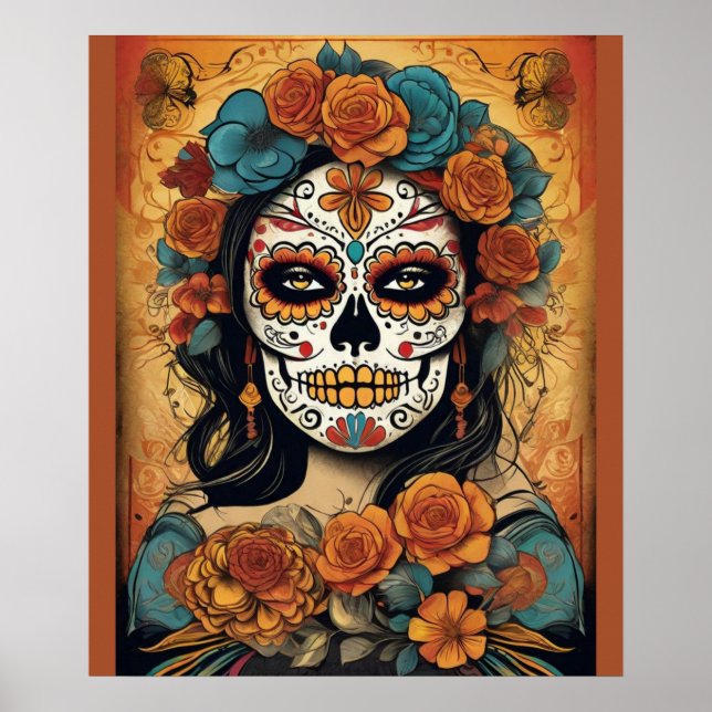 Dia de los Muertos Art: Floral Sugar Skull Makeup Poster (Front)