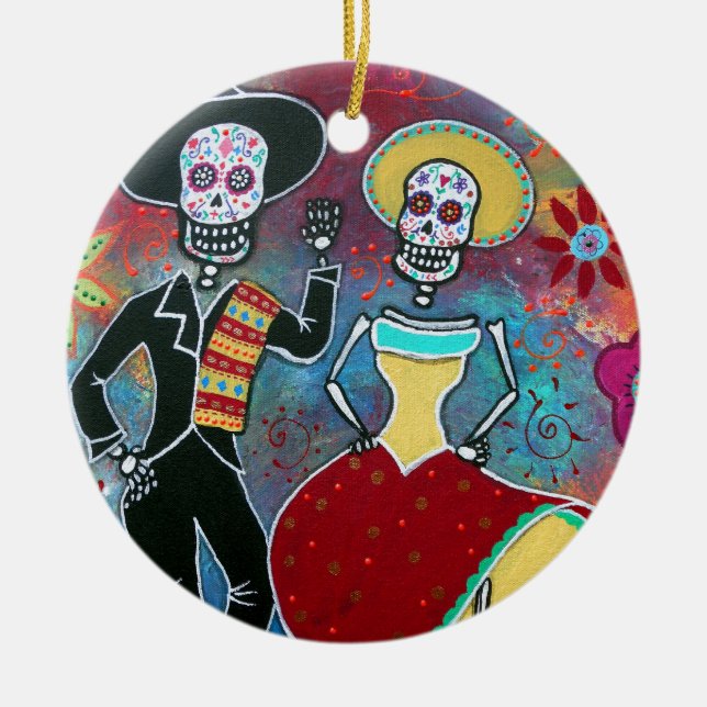 DIA DE LOS MUERTOS BAILAR MARIACHI CERAMIC TREE DECORATION (Front)