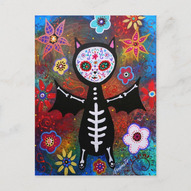 Dia de los Muertos Bat by Prisarts Postcard (Front)