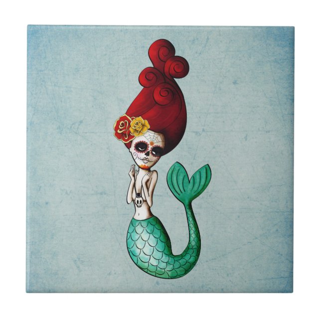 Dia de Los Muertos Beautiful Mermaid Tile (Front)