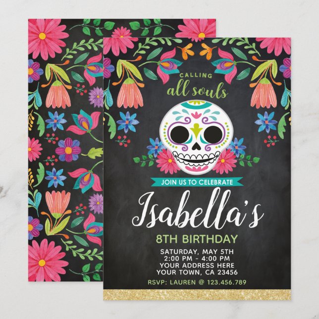 Dia de los Muertos Birthday Invitation (Front/Back)