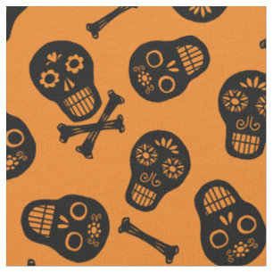 Dia de los Muertos Black Paper Skulls Pattern Fabric