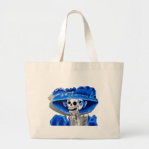 Dia De Los Muertos Calavera Sugar Skull in Blue Large Tote Bag