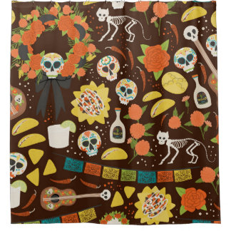 Dia De Los Muertos, cartoon pattern. Shower Curtain
