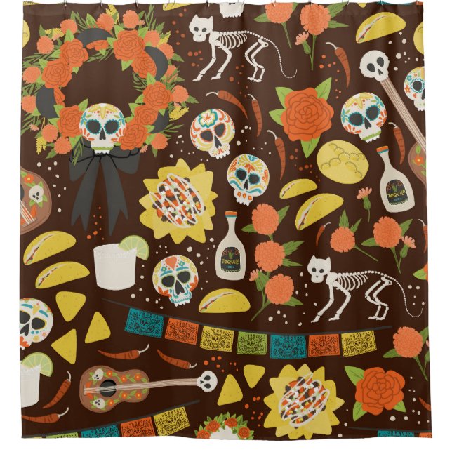Dia De Los Muertos, cartoon pattern. Shower Curtain (Front)
