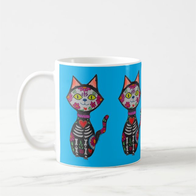 Dia de Los Muertos Cat Coffee Mug (Left)