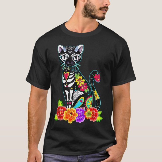  Dia De Los Muertos Cat Day Of The Dead Halloween  T-Shirt (Front)