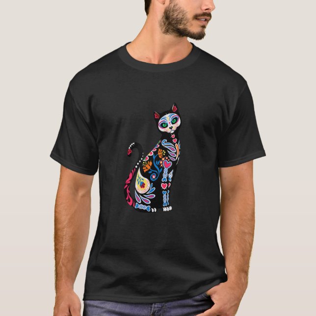 Dia de los Muertos Cat Day Of The Dead  Halloween  T-Shirt (Front)