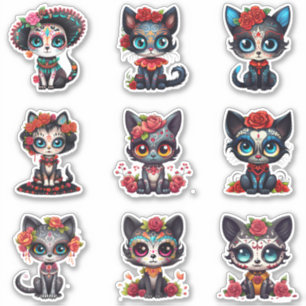 Dia de Los Muertos Cat Stickers - Set of 9