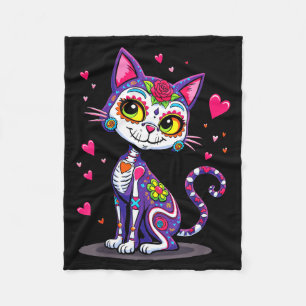 Dia de los muertos cinco de mayo cat sugar skull fleece blanket