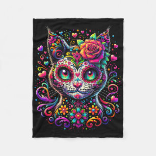 Dia De Los Muertos Cinco De Mayo Cat Sugar Skull Fleece Blanket