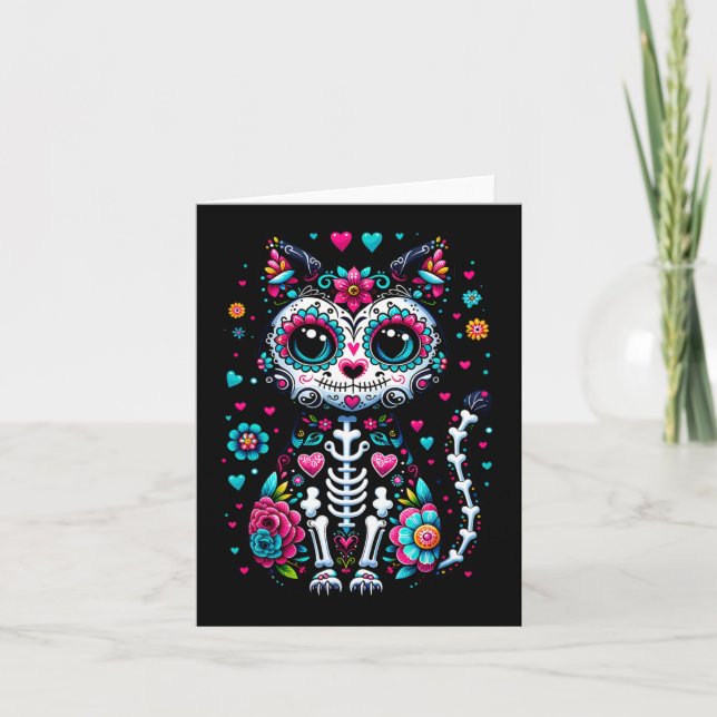 Dia De Los Muertos Cinco De Mayo Cat Sugar Skull M Card (Front)