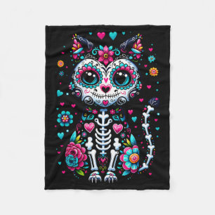 Dia De Los Muertos Cinco De Mayo Cat Sugar Skull M Fleece Blanket