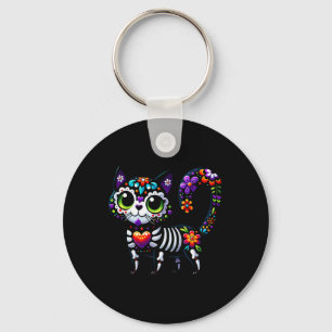Dia De Los Muertos Cinco De Mayo Cat Sugar Skull M Key Ring