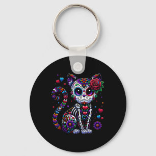 Dia De Los Muertos Cinco De Mayo Cat Sugar Skull M Key Ring