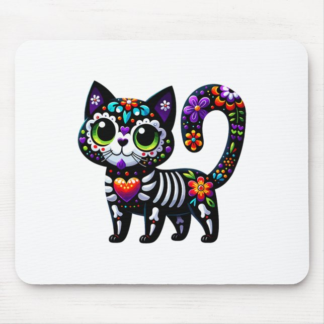 Dia De Los Muertos Cinco De Mayo Cat Sugar Skull M Mouse Mat (Front)