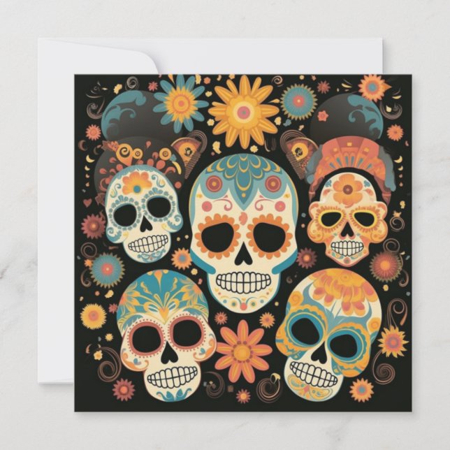 "Dia de los Muertos", Colourful Calavera Gallery Invitation (Front)