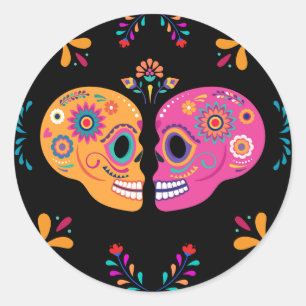 Dia de los Muertos Colourful Couple Sugar Skull Classic Round Sticker