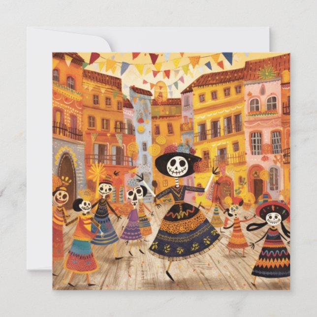 "Dia de los Muertos", Colourful Skull Canvas  Invitation (Front)