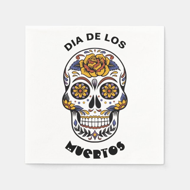 Dia de los Muertos Colourful Skull Halloween Napkin (Front)