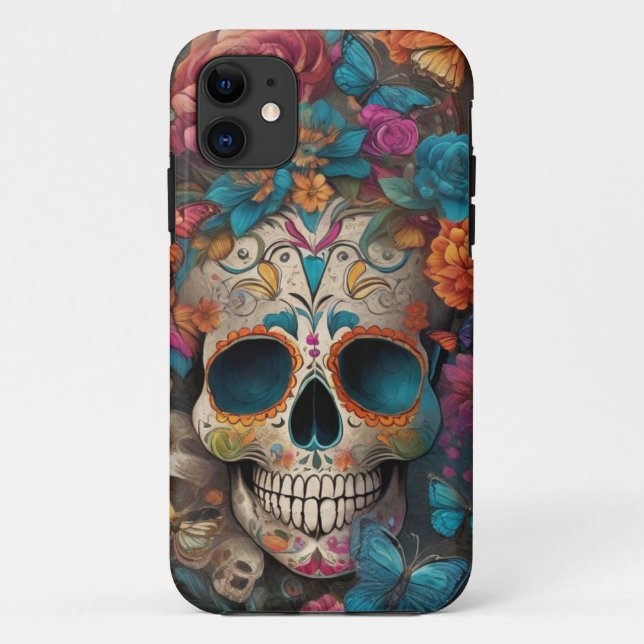 Dia de los Muertos: Colourful Sugar Skull Case-Mate iPhone Case (Back)