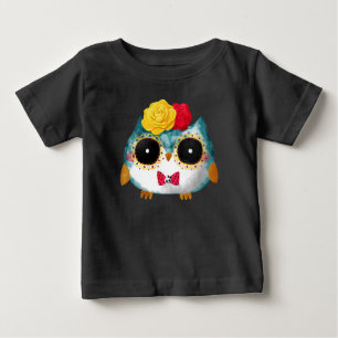 Dia De Los Muertos Cute Owl Mexican Skull Bowtie Baby T-Shirt