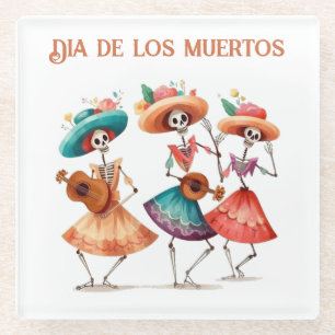 Dia de los Muertos Dancing Calavera Trio Glass Coaster