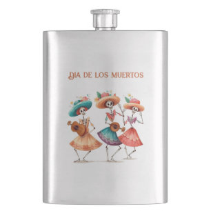 Dia de los Muertos Dancing Calavera Trio Hip Flask