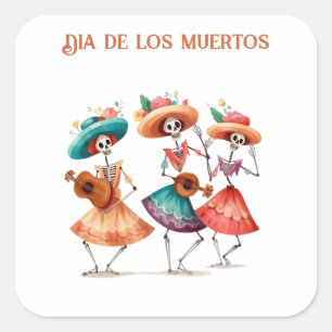 Dia de los Muertos Dancing Calavera Trio Square Sticker