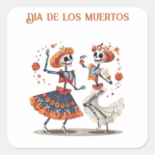 Dia de los Muertos dancing skeletons customisable Square Sticker