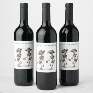 Dia de los Muertos dancing skeletons customisable Wine Label