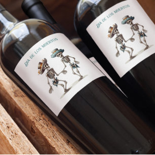 Dia de los Muertos dancing skeletons customisable Wine Label