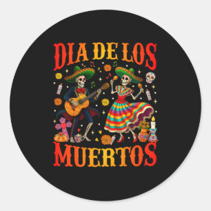Dia De Los Muertos Dancing Skeletons Guitar Day Of Classic Round Sticker